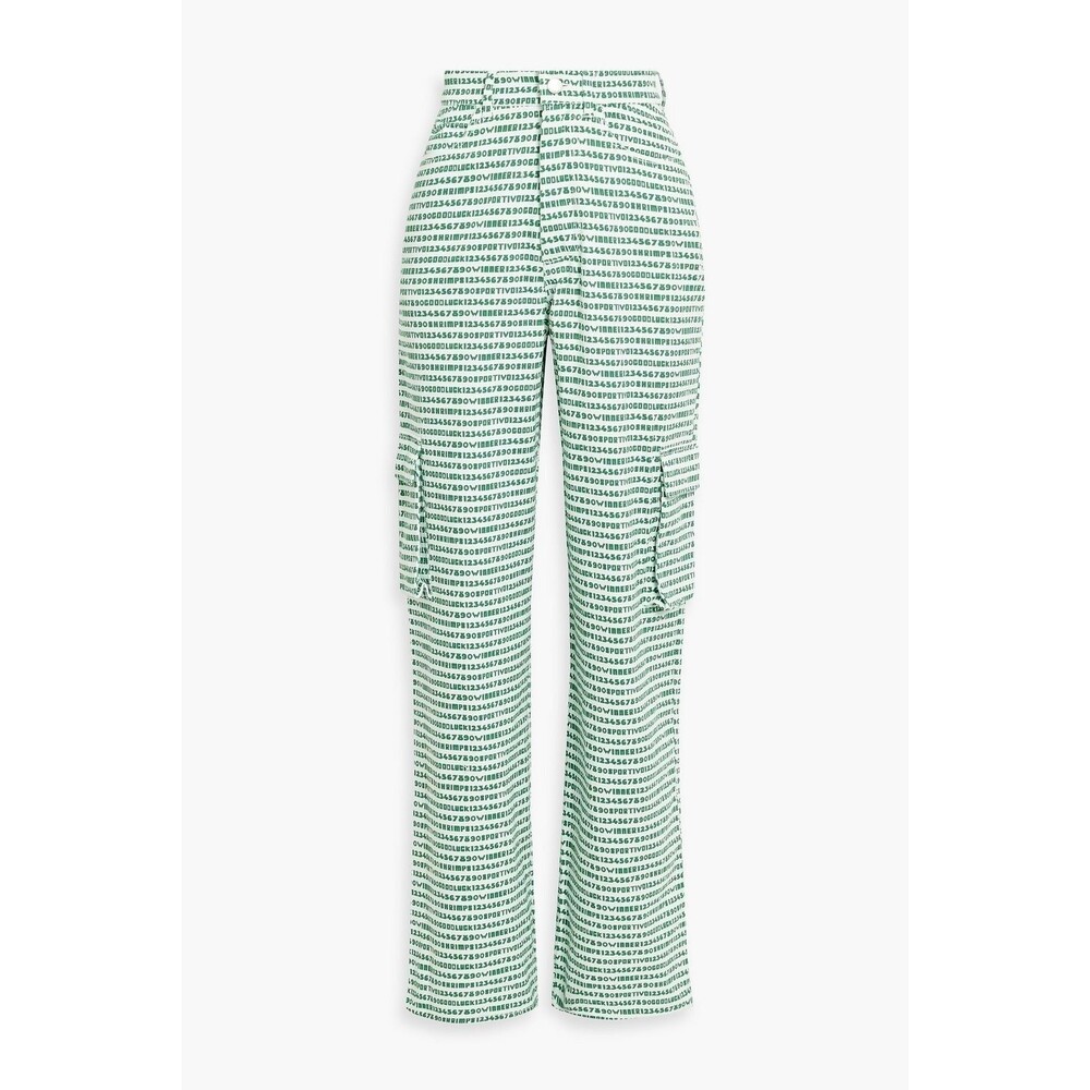 SHRIMPS Annette Printed Cotton Straight Leg Pants NWT UK 8 Green Text Print